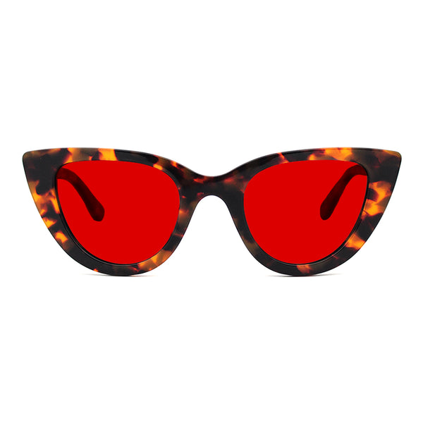 KUGO Cherry Tortoise 550nm blocking front view - Handmade blue and green light blocking sunset glasses for better sleeping, featuring eco-friendly biodegradable acetate for a stylish, sustainable look.