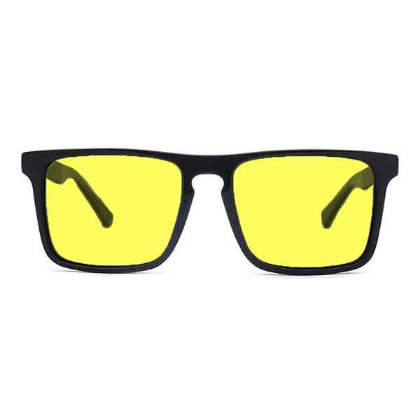 KUGO Columbus premium 450nm blocking front view - Handmade blue and green light blocking sunset glasses for better sleeping, featuring eco-friendly biodegradable acetate frames and natural wood arms for a stylish, sustainable look.