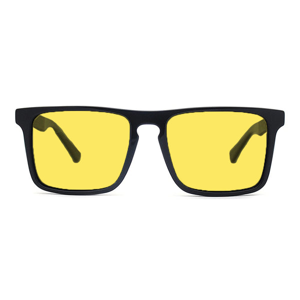 KUGO Columbus 450nm blocking front view - Handmade blue and green light blocking sunset glasses for better sleeping, featuring eco-friendly biodegradable acetate frames and natural wood arms for a stylish, sustainable look.