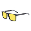 KUGO Columbus 450nm blocking side view - Handmade blue and green light blocking sunset glasses for better sleeping, featuring eco-friendly biodegradable acetate frames and natural wood arms for a stylish, sustainable look.