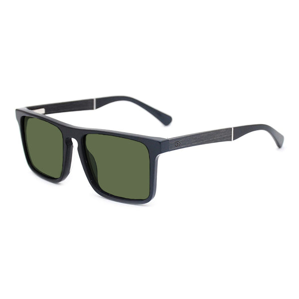 KUGO Columbus Premium Green Lens sunglasses made of natural wood and biodegradable acetate side view
