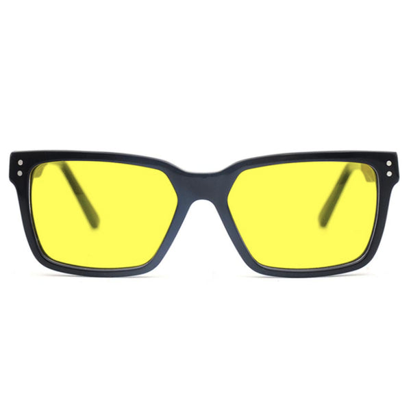 KUGO Dey premium 450nm blocking front view - Handmade blue and green light blocking sunset glasses for better sleeping, featuring eco-friendly biodegradable acetate frames and natural wood arms for a stylish, sustainable look.