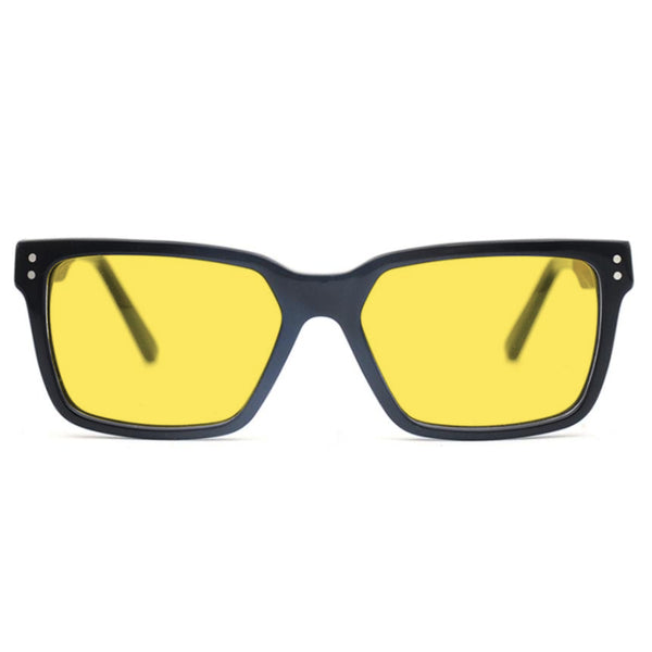 KUGO Dey 450nm blocking front view - Handmade blue and green light blocking sunset glasses for better sleeping, featuring eco-friendly biodegradable acetate frames and natural wood arms for a stylish, sustainable look.