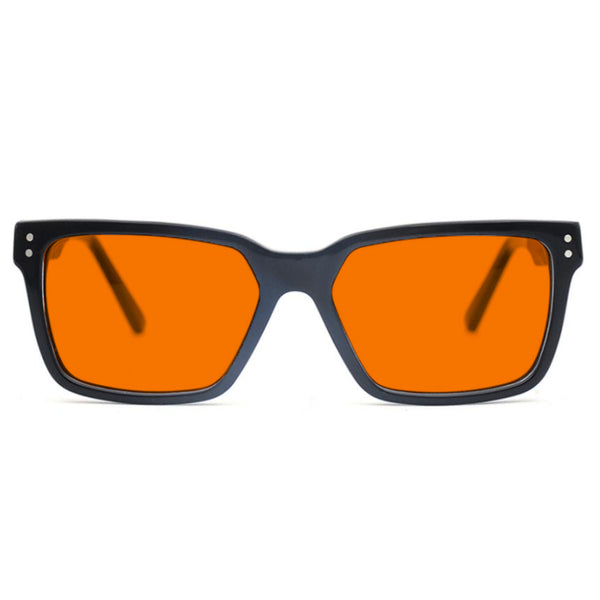 KUGO Dey premium 530nm blocking front view - Handmade blue and green light blocking sunset glasses for better sleeping, featuring eco-friendly biodegradable acetate frames and natural wood arms for a stylish, sustainable look.