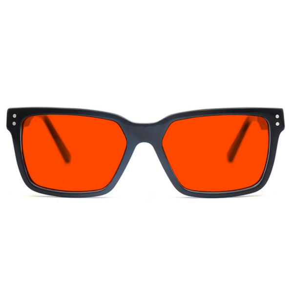 KUGO Dey premium 550nm blocking front view - Handmade blue and green light blocking sunset glasses for better sleeping, featuring eco-friendly biodegradable acetate frames and natural wood arms for a stylish, sustainable look.