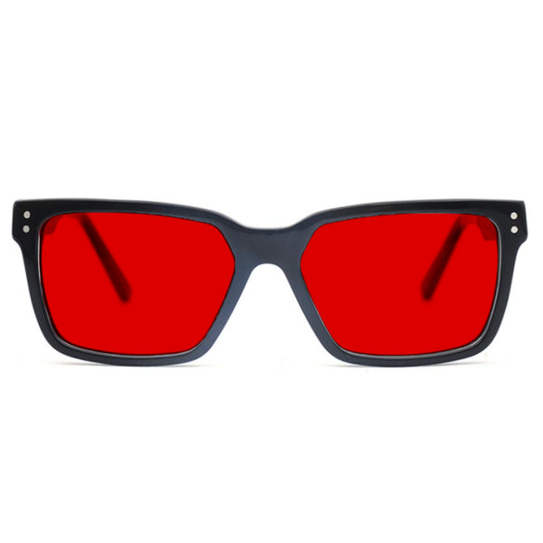 KUGO Dey 550nm blocking front view - Handmade blue and green light blocking sunset glasses for better sleeping, featuring eco-friendly biodegradable acetate frames and natural wood arms for a stylish, sustainable look.