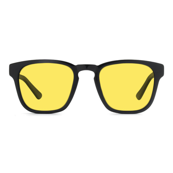 KUGO Fulton 450nm blocking front view - Handmade blue and green light blocking sunset glasses for better sleeping, featuring eco-friendly biodegradable acetate frames and natural wood arms for a stylish, sustainable look.