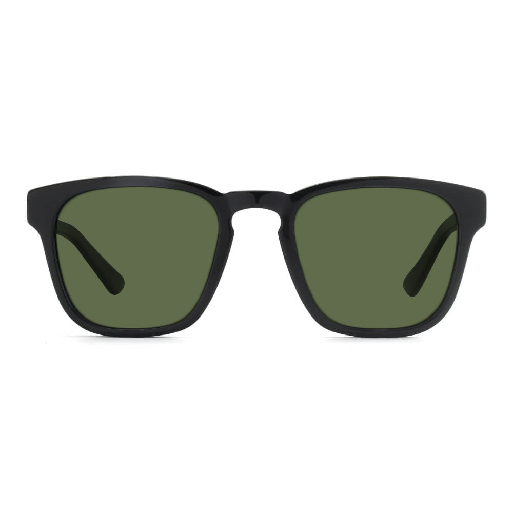 KUGO Fulton Premium Green Lens sunglasses made of wood and biodegradable acetate front view