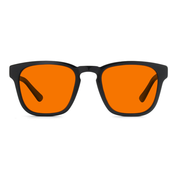 KUGO Fulton premium 530nm blocking front view - Handmade blue and green light blocking sunset glasses for better sleeping, featuring eco-friendly biodegradable acetate frames and natural wood arms for a stylish, sustainable look.