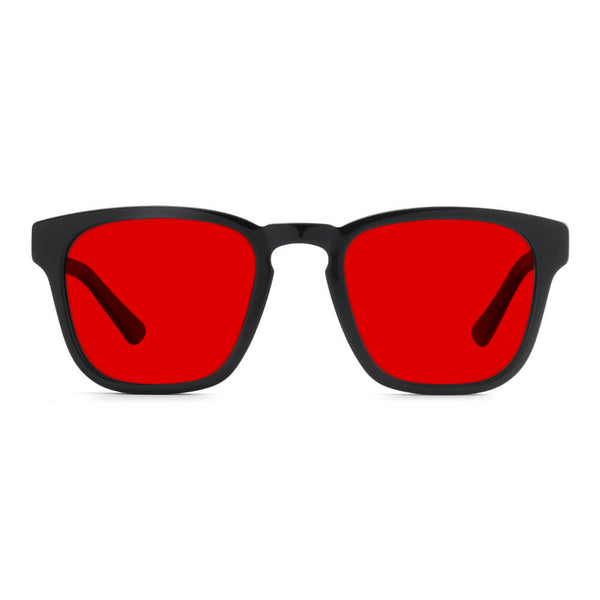 KUGO Fulton 550nm blocking front view - Handmade blue and green light blocking sunset glasses for better sleeping, featuring eco-friendly biodegradable acetate frames and natural wood arms for a stylish, sustainable look.