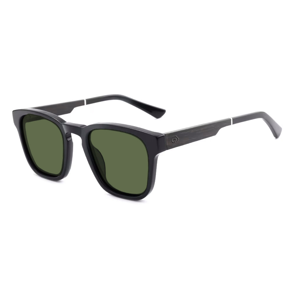 KUGO Fulton Premium Green Lens sunglasses made of wood and biodegradable acetate side view