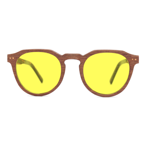 KUGO Lenox Walnut Premium 450nm front view - Handmade blue light reducing daytime glasses for better working, driving, watching, gaming and sleeping featuring natural wood for a stylish, sustainable look.