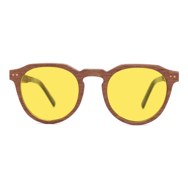 KUGO Lenox Walnut 450nm front view - Handmade blue light reducing daytime glasses for better working, driving, watching, gaming and sleeping featuring natural wood for a stylish, sustainable look.
