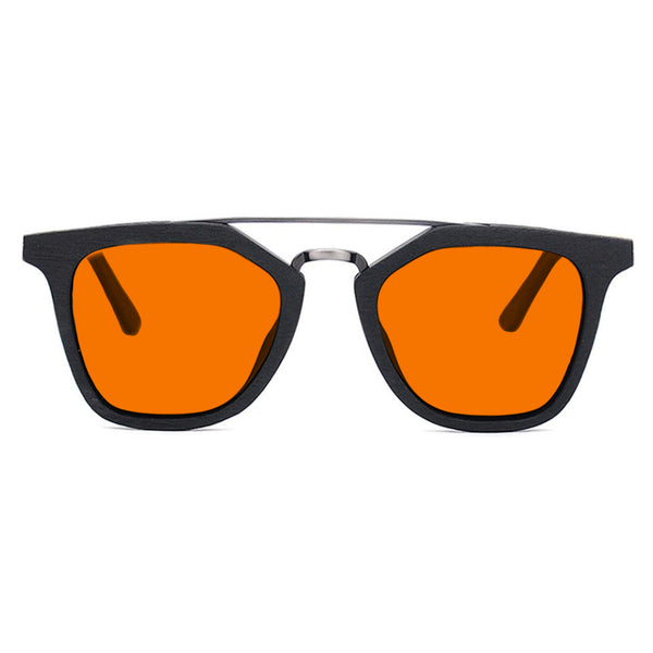 KUGO Leroy Brown premium 530nm blocking front view - Handmade blue and green light blocking sunset glasses for better sleeping, featuring eco-friendly biodegradable acetate for a stylish, sustainable look.