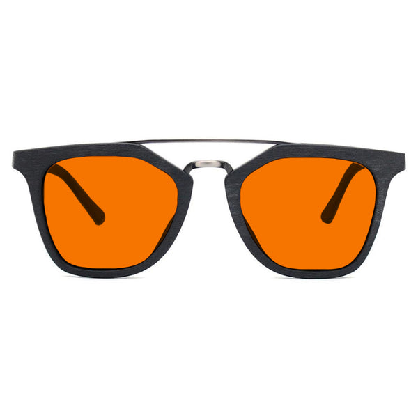 KUGO Leroy Gray premium 530nm blocking front view - Handmade blue and green light blocking sunset glasses for better sleeping, featuring eco-friendly biodegradable acetate for a stylish, sustainable look.
