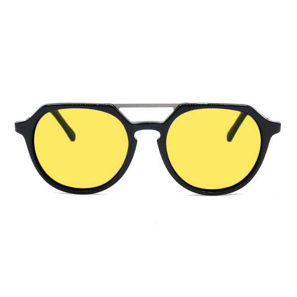 KUGO Ludlow 450nm blocking front view- Handmade blue and green light blocking sunset glasses for better sleeping, featuring eco-friendly biodegradable acetate for a stylish, sustainable look.