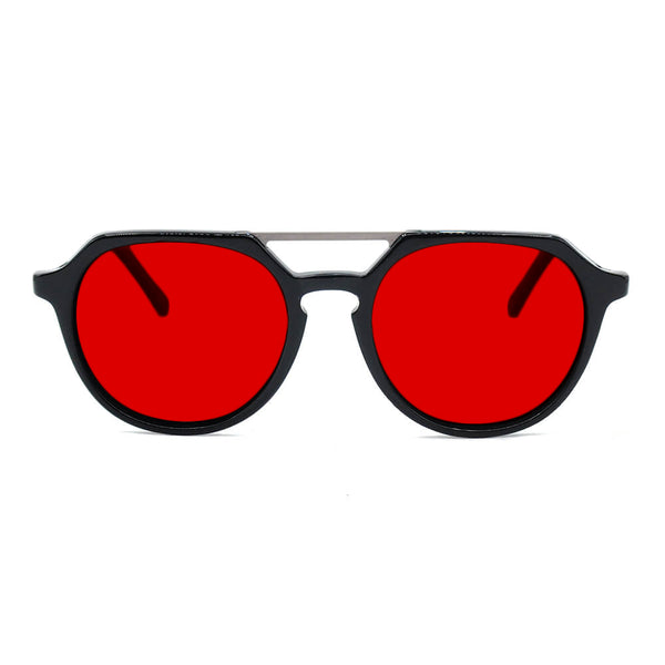 KUGO Ludlow 550nm blocking front view- Handmade blue and green light blocking sunset glasses for better sleeping, featuring eco-friendly biodegradable acetate for a stylish, sustainable look.