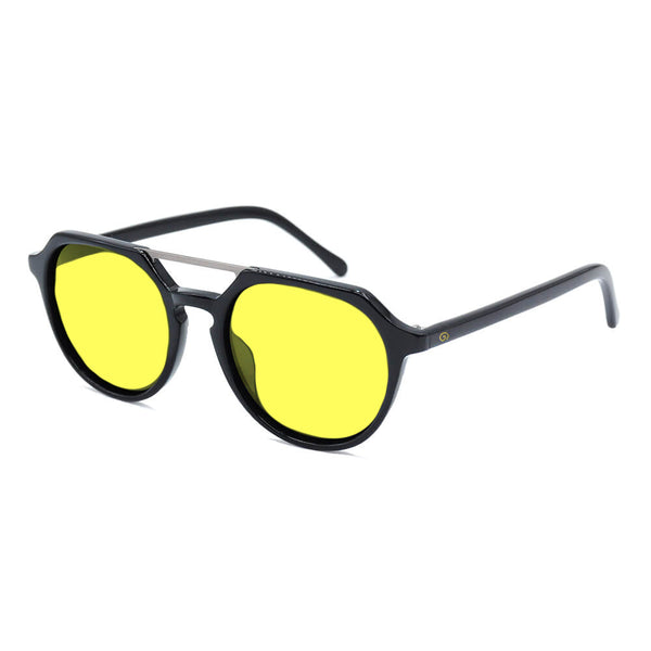 KUGO Ludlow premium 450nm blocking side view- Handmade blue and green light blocking sunset glasses for better sleeping, featuring eco-friendly biodegradable acetate for a stylish, sustainable look.