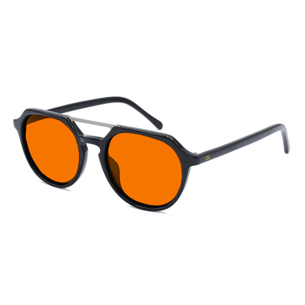 KUGO Ludlow premium 530nm blocking side view- Handmade blue and green light blocking sunset glasses for better sleeping, featuring eco-friendly biodegradable acetate for a stylish, sustainable look.