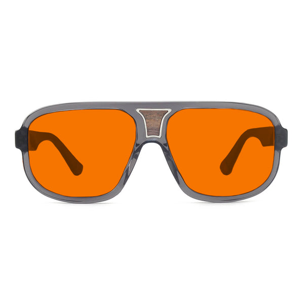 KUGO Mercer premium 530nm blocking front view - Handmade blue and green light blocking sunset glasses for better sleeping, featuring eco-friendly biodegradable acetate for a stylish, sustainable look.