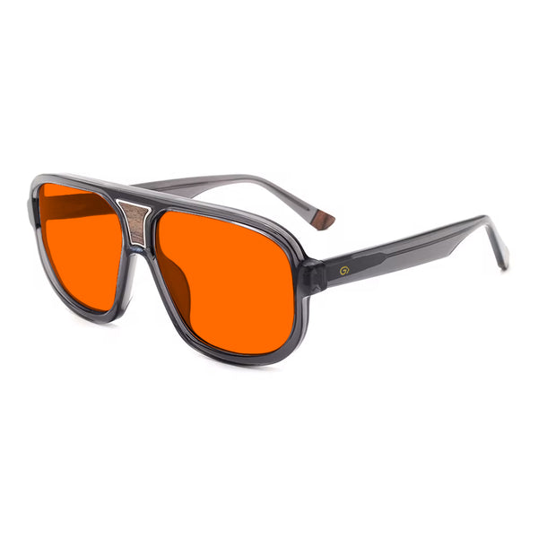 KUGO Mercer premium 530nm blocking side view - Handmade blue and green light blocking sunset glasses for better sleeping, featuring eco-friendly biodegradable acetate for a stylish, sustainable look.