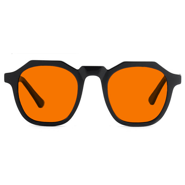 KUGO Nassau premium 530nm blocking front view - Handmade blue and green light blocking sunset glasses for better sleeping, featuring eco-friendly biodegradable acetate frames and natural wood arms for a stylish, sustainable look.