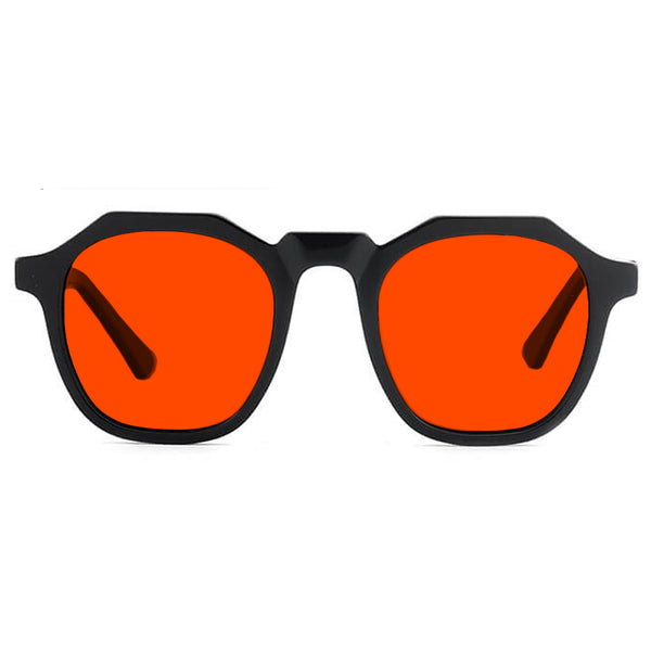 KUGO Nassau premium 550nm blocking front view - Handmade blue and green light blocking sunset glasses for better sleeping, featuring eco-friendly biodegradable acetate frames and natural wood arms for a stylish, sustainable look.