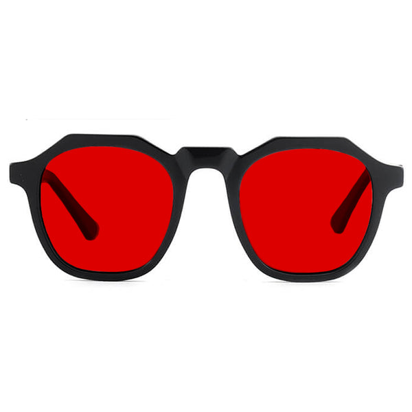 KUGO Nassau 550nm blocking front view - Handmade blue and green light blocking sunset glasses for better sleeping, featuring eco-friendly biodegradable acetate frames and natural wood arms for a stylish, sustainable look.