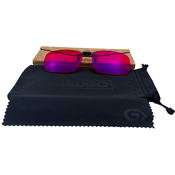 KUGO Universal sunset clip on any glasses with filtering up to 550nm for better sleeping - package