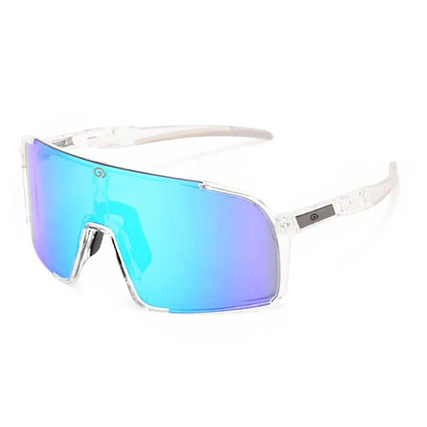 KUGO durable Sport Sunglasses transparent frame and Blue lens side view