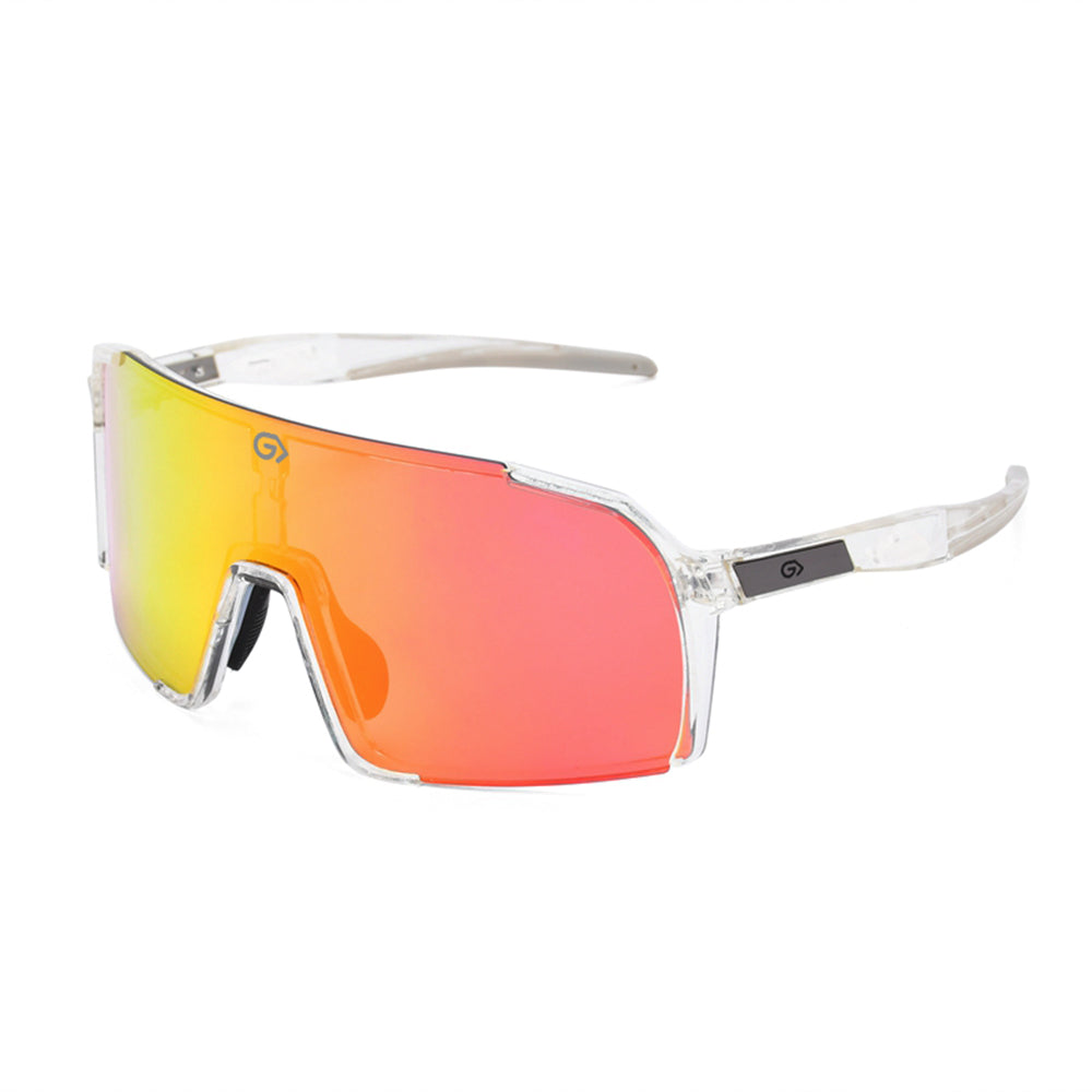 KUGO durable Sport Sunglasses transparent frame and red lens side view