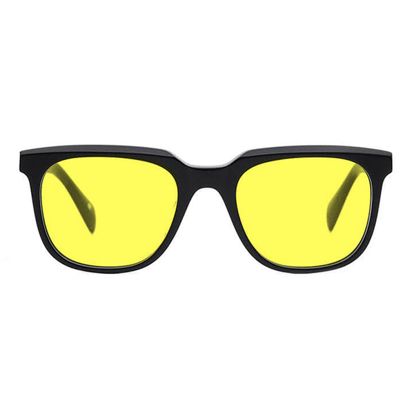 KUGO Stanton Black premium 450nm blocking front view- Handmade blue and green light blocking sunset glasses for better sleeping, featuring eco-friendly biodegradable acetate for a stylish, sustainable look.