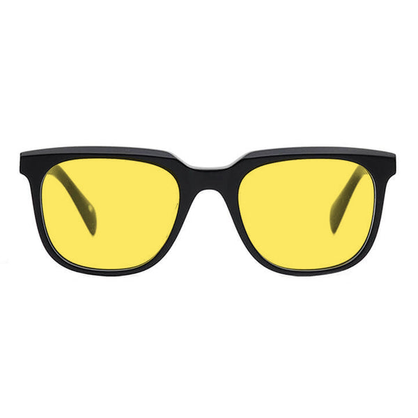 KUGO Stanton Black 450nm blocking front view- Handmade blue and green light blocking sunset glasses for better sleeping, featuring eco-friendly biodegradable acetate for a stylish, sustainable look.