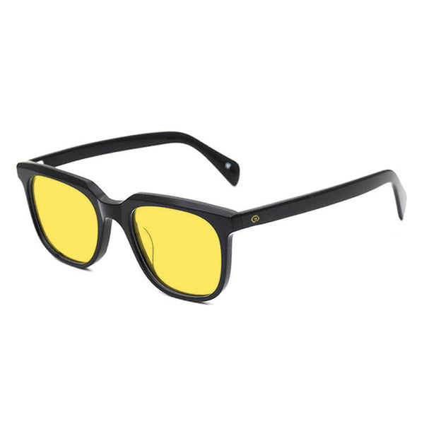 KUGO Stanton Black 450nm blocking side view- Handmade blue and green light blocking sunset glasses for better sleeping, featuring eco-friendly biodegradable acetate for a stylish, sustainable look.