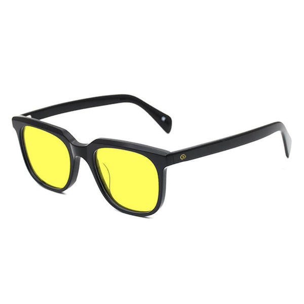 KUGO Stanton Black premium 450nm blocking side view- Handmade blue and green light blocking sunset glasses for better sleeping, featuring eco-friendly biodegradable acetate for a stylish, sustainable look.