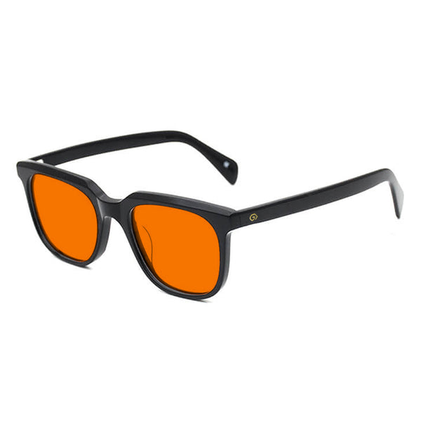 KUGO Stanton black premium 530nm blocking side view- Handmade blue and green light blocking sunset glasses for better sleeping, featuring eco-friendly biodegradable acetate for a stylish, sustainable look.