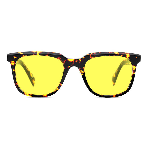 KUGO Stanton Tortoise premium 450nm blocking front view- Handmade blue and green light blocking sunset glasses for better sleeping, featuring eco-friendly biodegradable acetate for a stylish, sustainable look.