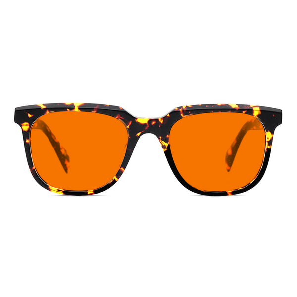 KUGO Stanton tortoise premium 530nm blocking front view- Handmade blue and green light blocking sunset glasses for better sleeping, featuring eco-friendly biodegradable acetate for a stylish, sustainable look.
