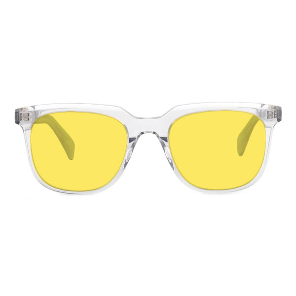KUGO Stanton transparent 450nm blocking front view- Handmade blue and green light blocking sunset glasses for better sleeping, featuring eco-friendly biodegradable acetate for a stylish, sustainable look.