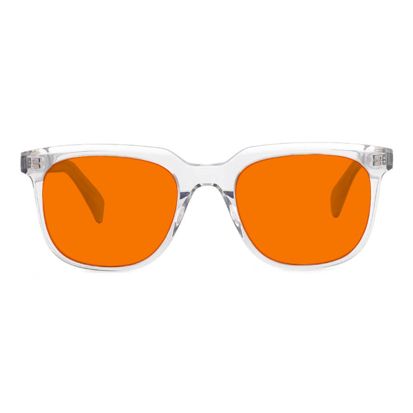 KUGO Stanton transparent premium 530nm blocking front view- Handmade blue and green light blocking sunset glasses for better sleeping, featuring eco-friendly biodegradable acetate for a stylish, sustainable look.