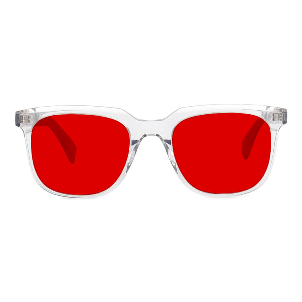 KUGO Stanton transparent 550nm blocking front view- Handmade blue and green light blocking sunset glasses for better sleeping, featuring eco-friendly biodegradable acetate for a stylish, sustainable look.