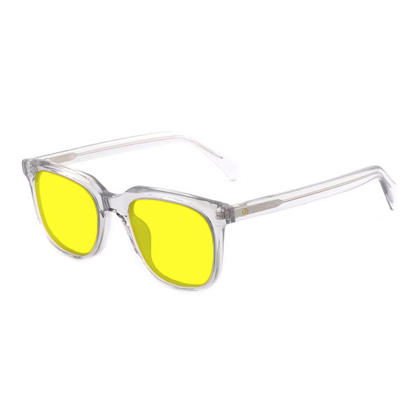 KUGO Stanton transparent premium 450nm blocking side view- Handmade blue and green light blocking sunset glasses for better sleeping, featuring eco-friendly biodegradable acetate for a stylish, sustainable look.