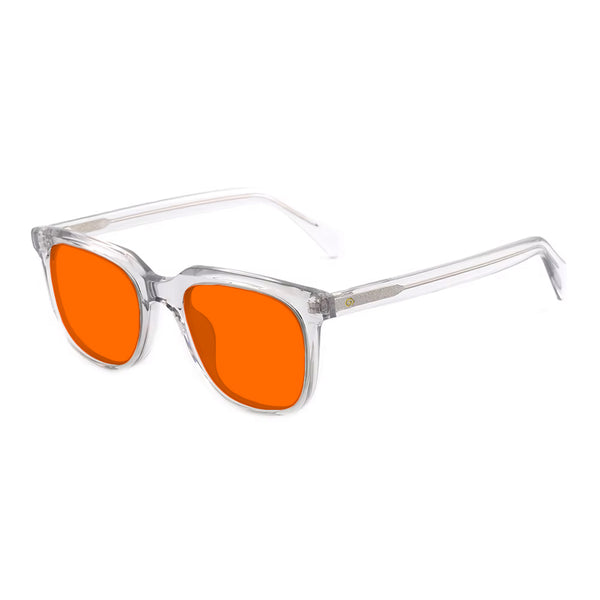 KUGO Stanton transparent premium 530nm blocking side view- Handmade blue and green light blocking sunset glasses for better sleeping, featuring eco-friendly biodegradable acetate for a stylish, sustainable look.