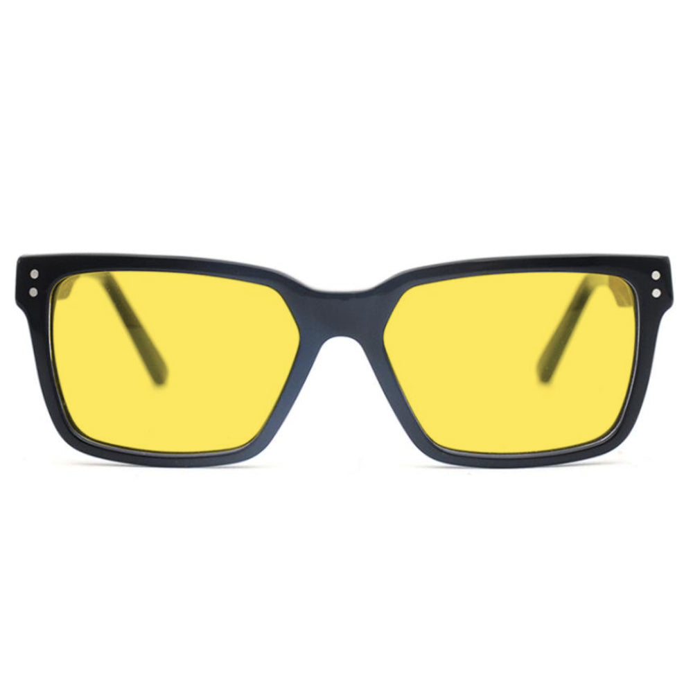 KUGO Dey 450nm blocking 360 view - Handmade blue and green light blocking sunset glasses for better sleeping, featuring eco-friendly biodegradable acetate frames and natural wood arms for a stylish, sustainable look.