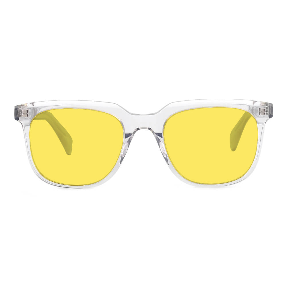 KUGO Stanton Transparent 450nm blocking 360 view- Handmade blue and green light blocking sunset glasses for better sleeping, featuring eco-friendly biodegradable acetate for a stylish, sustainable look.
